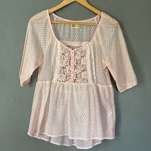 Y2K VINTAGE HOLLISTER Coquette Sheer Lace Babydoll Top Pastel Crochet Pink XS/S